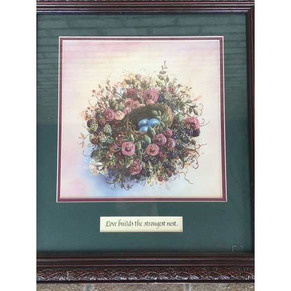 Glynda Turley “Love Builds the Strongest Nest” Framed Blue Eggs In Floral Nest - Picture 2 of 10